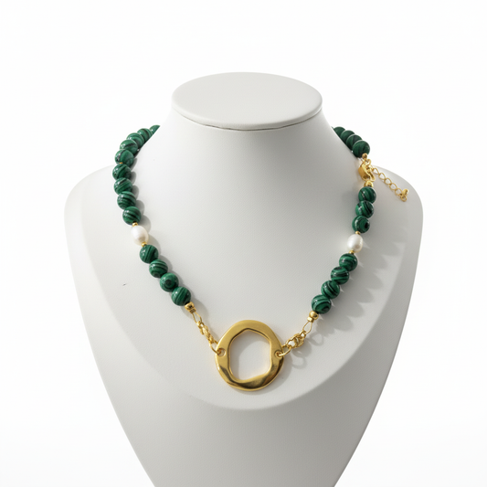 Malachite Pearl - Κολιέ με Μαλαχίτη και Μαργαριτάρια